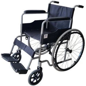 Silla de Ruedas de Acero Esmaltada de 18 Pulg (45.72 Cm) Gris Pierneras Fijas 115 Kg